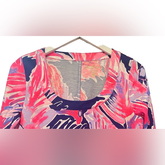 NWOT Lilly Pulitzer Merrit Shirt Dress True Blue Paradise Small Pink/ Navy Blue - Picture 6 of 12